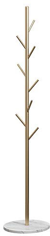 Standgarderobe mit 8 Haken, antikes Messing, Marmorsockel, Kleiderständer für Mäntel, Hüte, Schals, freistehend, Kleiderständer