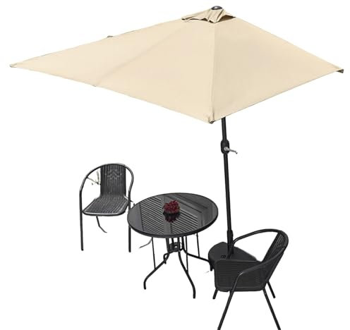 FORRTY Ombrellone da Balcone A Parete con Set Tavolo E 2 Sedie, 230x130cm, Protezione UV, Ombra Solare con Manovella Regolabile, Base da Riempire Ad Acqua, per Giardino, Terrazzo, caffè(Black 1)
