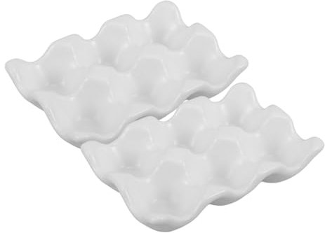 NUOBESTY Porte-œufs En Céramique Blanc, Support à Œufs Pour Réfrigérateur, Plateau Multi-compartiments Pour Rangement Organisé Cuisine Et Camping