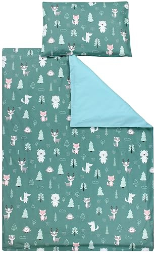 TupTam Kinder Bettwäsche Gemustert 2-Teilig Wendebettwäsche, Farbe: Wald/Fuchs/REH/Igel/Bärchen/Grün/Mint, Größe: 120x90 cm