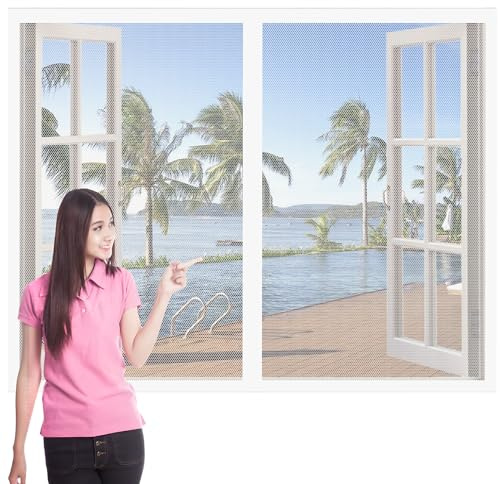 Moustiquaire Fenêtre Magnétique 117 x 146 cm Moustiquaire Aimantée Fenetre Sans Perçage Facile à Installer pour Baie Vitree Fenetre Coulissante, Blanc