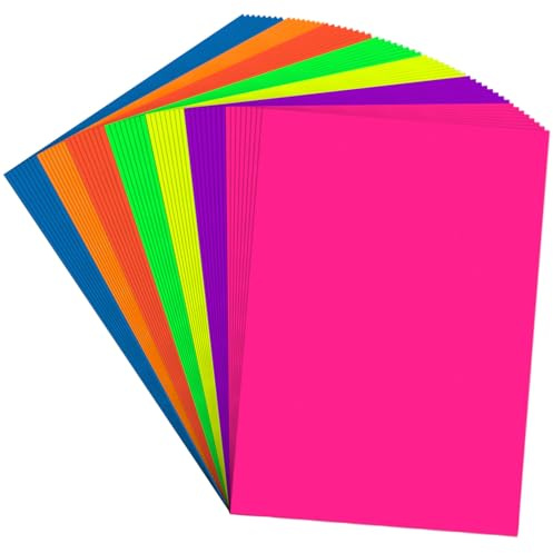 Cartulina de Colores A4 (21 x 29,7 cm), 56 Hojas 250 g/m² Arcoíris Fluorescente Neón, Cartulina Gruesa Set de 7 Colores para Recortes, DIY, Proyectos Escolares, Arte y Manualidades