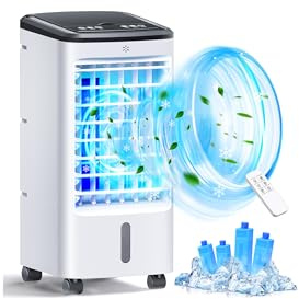 Portable Windowless Air Conditioners w/4 Modes & 3 Spds, 4-in-1 Evaporative Air Cooler w/Remote, 4 Ice Packs, 120°Oscillation, 12H Timer, Swamp Cooler for Indoor Room Office