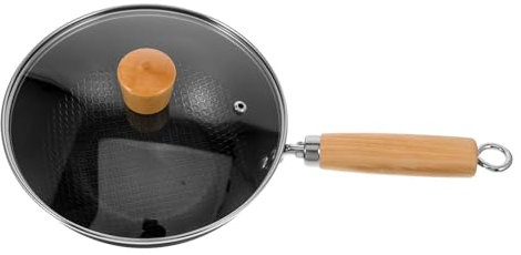 LIFKOME Sartén Wok De Hierro Con Tapa De Vidrio Sartén Para Estufas De Gas Accesorios Para Utensilios De Cocina Para Saltear Alimentos La Cocina
