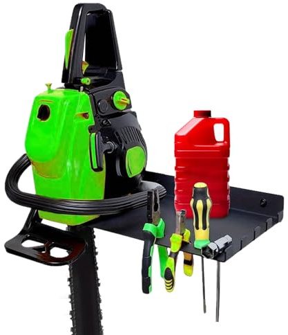 Vesidoloy Almacenamiento de cadena de motosierra, soporte resistente para motosierra de tractor, organización del hogar para llave inglesa, troncos, césped, césped, jardín, taller, patio, valla de