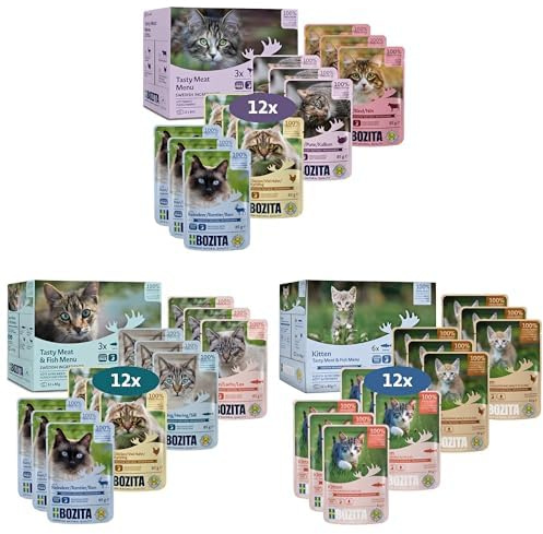 Bozita Multibox Bundle - Nassfutter Häppchen in Sauce - 36x85g Portionsbeutel getreidefreies & weizenfreies Futter für Katzen - Katzennassfutter für Erwachsene Katzen