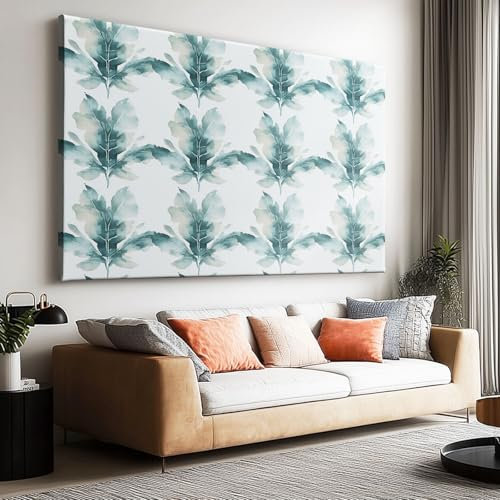 Impression sur Toile Photo Peinture Feuilles de Bananier Aquarelle Élégantes Texture Vieillie, Tableau Decoration Murale Chambre Salon Maison Deco Cuisine Peinture à l'huile 120 x 80 cm (L x l)