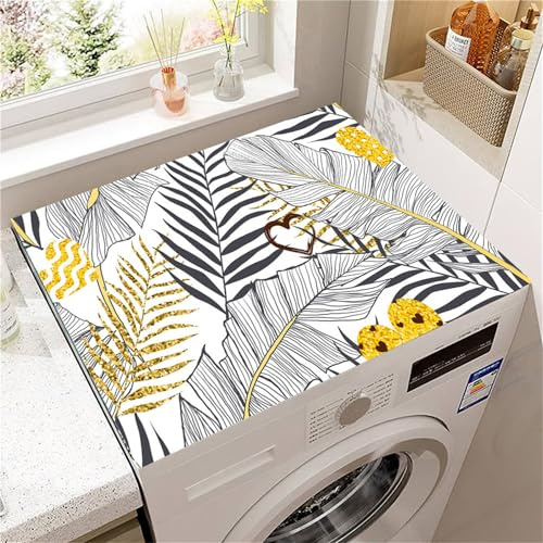 Highdi Housse de Protection pour Machine à Laver Top,Motifs Végétaux Coussin de Machine à Laver Antidérapant,Tapis de Protection pour Dessus Sèche-Linge Buanderie Séchage Rapide (Gris,60x60cm)