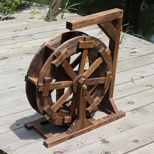Waterfall Fountain Wood Water Wheel with Bracket, Farmhouse Ornamental Waterfall Fountain, for Patio, Porch, Home Art Decor(80 cm (31.5 in))