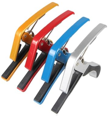 CONGARTENO 4 Stück Metall Kapodaster für Akustische Gitarren und Ukulelen mit Festem Saitenzug und Gitarrenschutz für Anfänger und Erfahrene Spieler