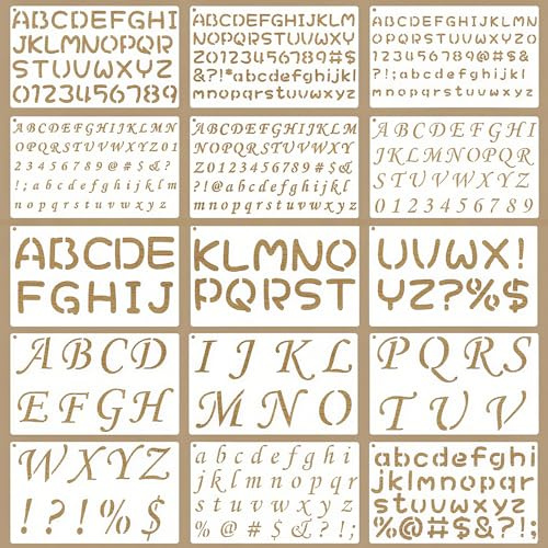 15 Pack Letter Stencils for Painting, Durable Stencils Letters Small Alphabet Stencil, Symbol and Number Stencil Suitable for Painting, Scrapbooking DIY Crafts