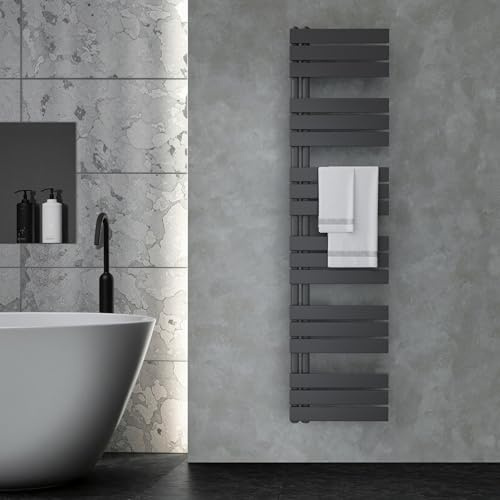 VILSTEIN® Badheizkörper [180x45cm] - Handtuchheizkörper Elektrisch einsetzbar [SEITLICH OFFEN] - Handtuchtrockner Badezimmer - Handtuch Heizkörper Bad - Handtuchheizung - Wandheizkörper - (Schwarz)