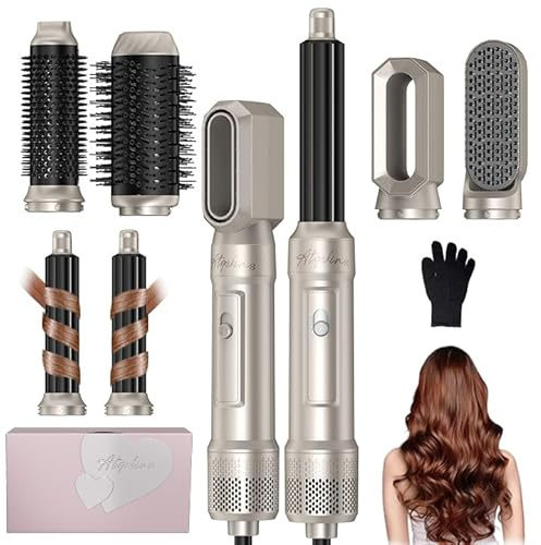 Air Styler Seche Cheveux 6 en 1, Atopskins Hair Styler Set 6 in 1, 1000w Seche Cheveux Ionique, Brosse Soufflante, Boucleur a Cheveux, Brosse Chauffante, Brosse Lissante, pour Sécher, Boucler, Lisser