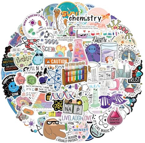 Waterproof Biology Stickers - Fun Science Decals for Notebooks Laptops | Vinyl Waterproof Sheets with Cute Molecular Cellular Designs, Skateboard Cycle Decor, Party Supplies for Teens and Students