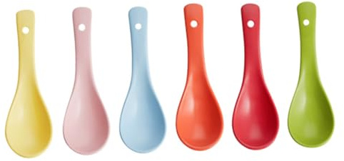 BESPORTBLE Lot de 6 Cuillères à Soupe en Céramique Colorée Cuillère à Riz et Dessert Portable Manche Ustensiles Cuisine pour Service Maison et Repas