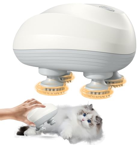 RNPKZ Elektrisches Kopfmassagegerät, Kopfmassagegerät Elektrisch, IPX7 Wasserdicht Katzen Massagegerät mit 4 Massageköpfen, Kopfhaut-Massagegerät für Ganzkörpermassage HundeköRper Haarwachstum (Weiß)