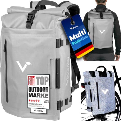 Valkental TrailX 2in1 Fahrradtasche & Rucksack, 28L | 28L Volumen, wasserdicht & reflektierend, gepolstert mit Laptopfach, ideal für E-Bike geeignet