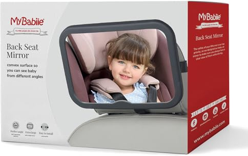 My Babiie Baby Car Mirror for Back Seat - Shatterproof, Adjustable, Wide Angle Rear View, Easy to Install, Newborn & Kids Essentials for Car Backseat - Black