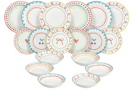 Tognana Cherry Pop, vajilla para 6 personas, 18 piezas, porcelana, multicolor