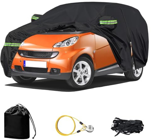 Autoabdeckung für Smart Fortwo W451 W453 2007-2024, 210D Auto Abdeckplane Abdeckung Wasserdicht Atmungsaktiv Autoplane Ganzgarage Autoabdeckung Vollgarage Allwetter für Sonne, Regen, UV, Staub Schutz