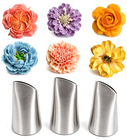 Tumtanm Koreanische Blumen-Spritztüllen-Set, Edelstahl-Blumenröhren, 124 K, 125 K, 126 K für Buttercreme, Zuckerguss-Spritztüllen für koreanische Blumen, Pfingstrosen, Rosen, Ranunkel, 3 Stück
