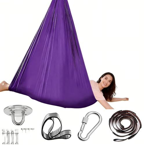 Mailfull Aerial Yoga Hängematte 280x150cm Yoga Hängstuhl Schaukel mit Beschläge 200 Kg Max für Training Dehnung (Lila)