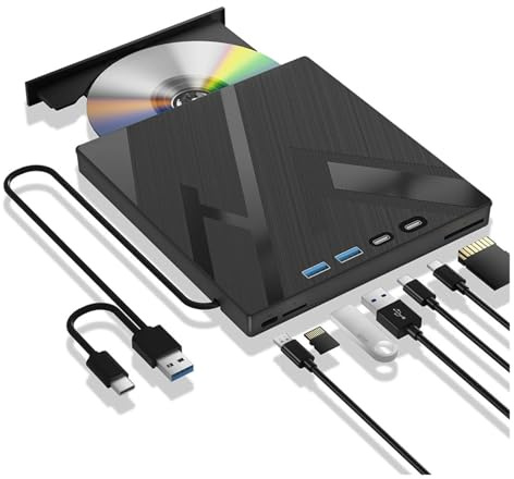 Bärbar DVD-spelare, 7 i 1 extern optisk enhet for bärbar dator USB 3.0 Type-C DVD CD-RW-spelare Bärbar brännare
