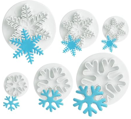 Snowflake Cookie Cutter,ilauke 6 Pcs Snowflake Fondant Cutters Decorating Mold Embossing Tool Christmas Biscuit Cutters Winter Snowflake Plunger Cake Cutter for DIY Craft Cookies, Cakes & Party Decor