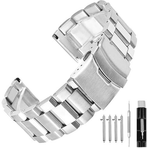 SINAIKE Schnellverschluss 20 mm Uhrenarmbänder Metallarmband für Damen und Herren Massives gebürstetes silbernes Edelstahlarmband Uhrenarmbänder mit Doppelschließe