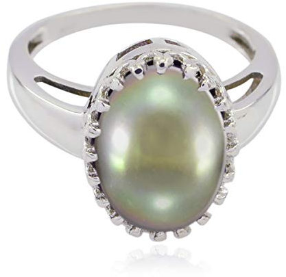 RGPL - schöner ovaler cabochon-perlenring aus edelstein - sterling silber graue perle schöner edelsteinring - tochtergeschenk für b 'day - großer ring