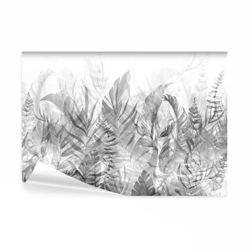 decomonkey Papier Peint Panoramique Plantes 350x256 cm Décoration murale | Tapisserie décorative pour chambre salon, Paysage feuilles nature plantes, moderne