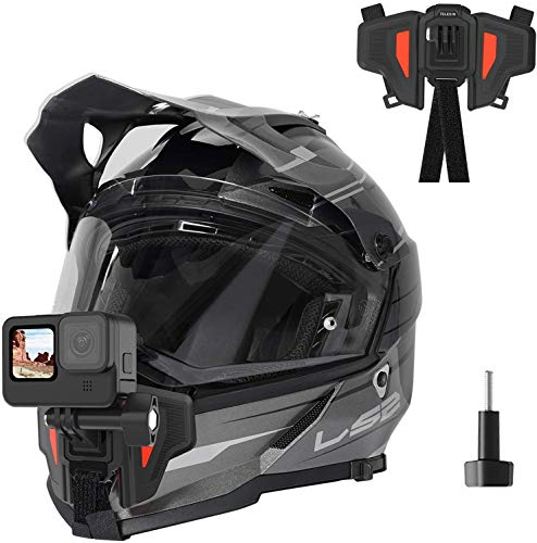 TELESIN Soporte para Casco de Moto Mento para GoPro Hero 13/12/11/10/9/8/7/6/5/4, dji OSMO Action 5 Pro Action 4/3, Insta360, Silicona Antideslizante, Cámara de Acción Accesorios (2da Generación)