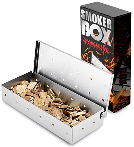 Affumicatore Box in Acciaio Inox, Smoker Box Barbecue, Affumicatore BBQ, Portatile BBQ Scatola da Fumo con Coperchio Incernierato per Griglie Elettriche, Gas, Carbone, Accessori Barbecue