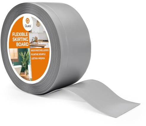 Quest Weichsockelleiste, Sockelleiste ohne Klebeband - 100 mm x 25 mm - Abschlussleiste, Breite Knickleiste - für Wände, Boden - PVC, Flexibel, Wasserdicht, Dekorativ - 25 Meter, Grau
