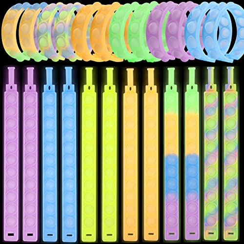 Steemjoey 24 Stück Fluoreszierendes Pop Fidget Toy Set, Pop Bubble Fidget Armband Spielzeug Set, Anti Stress Spielzeug, Fidgets Toys Partygeschenk für Kinder und Erwachsene
