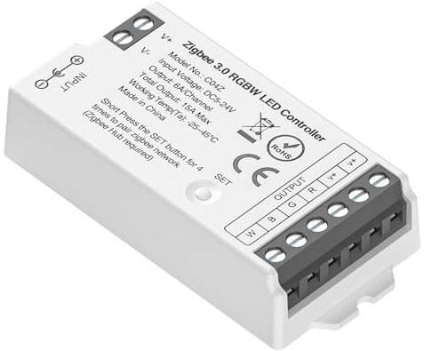 BTF-LIGHTING C04Z RGBW Zigbee 3.0 LED Controller für 5050 4in1 COB LED Streifen, Sprachsteuerung und Dimmen, kompatibel mit Tuya Bridge und Dual-Mode Gateway