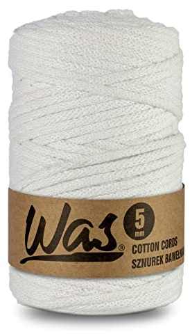 WAS Baumwollkordel mit Polyesterkern 5 mm 100m Baumwollgarn DIY Makramee Stricken Cotton Cord weiß ideal für Makramee Handwerk Baumwollseil für Basteln