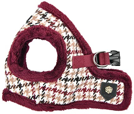 Puppia Kent Vest Hundegeschirr, Warm, Winter, Hahnentrittmuster für kleine und mittelgroße Hunde, Weinrot, Größe M