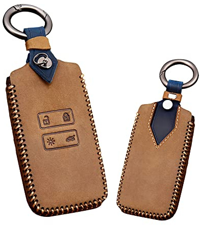 KUNIO Schlüsselhülle Passt für Renault Megane Espace Grand Scenic Laguna Koleos Clio Zoe Kadjar Dacia Duster 2 Leder Autoschlüssel Hülle Schlüsselanhänger Schlüsselcover Schlüsselschutz Braun
