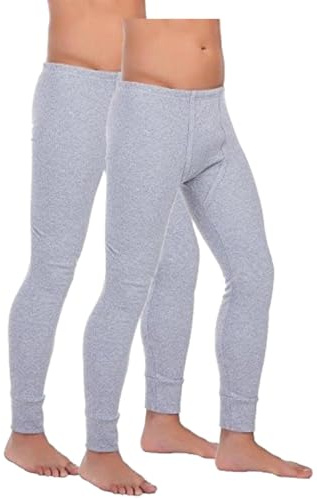 BestSale247 Men's Thermal Underpants Long (Pack of 2) Inner Fleece Warm Winter Underwear Ski Underwear Cotton, gray, L