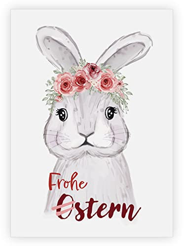 5 Karten: Niedliche Osterkarte Klappkarte mit Aquarell Osterhäschen: Frohe Ostern schöne Grußkarte zu Ostern mit Umschlag für Freunde und Familie