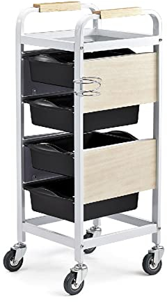 Friseur Arbeitswagen Retro Friseurwagen Rollwagen Stapelboy Salon Rollwagen mit 4-5 Schubladen und Rollen Stabiler und Langlebiger Colorationwagen Stapelboy Arbeitskasten Schwarz