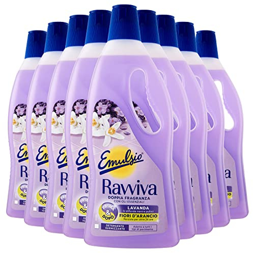 Emulsio Revive - Limpiador de suelos de acción con aroma de lavanda y naranja con fragancia de larga duración para todos los tipos de suelos, 9 botellas de 750 ml