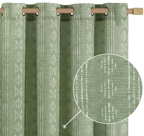 jinchan Boho Curtains Linen for Living Room Farmhouse Sage Green 84 Inch Length 2 Panels Bedroom Geometric Striped Light Filtering Window Drapes Grommet Country Curtains, Boho| Sage, W52 x L84