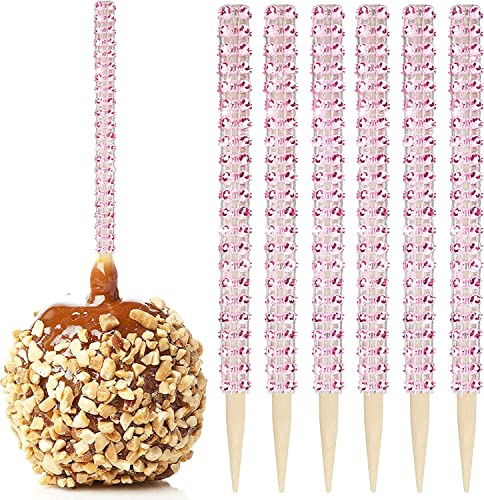 32 Stück Bambusstäbchen für Kandierte Äpfel, Karamell-Apfel Stäbchen aus Holz mit Strasssteinen, Obst Leckereien Pop Dec Bar für Dessert Tisch Tee Party Geburtstag Hochzeit Buffet (Rosa)