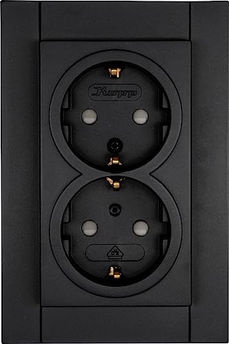 Kopp Athenis 940250082 - Toma de corriente (2 enchufes con protección táctil, 16 A, 250 V, IP20, superficie mate), color negro