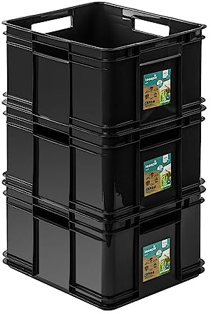 3X Euro Stapelbox 28l - 43 x 35 x 24 cm - Aufbewahrungsbehälter Euro-Box Ecoline Stapelkasten Transport Eurobehälter aus PP, Schwarz Eco