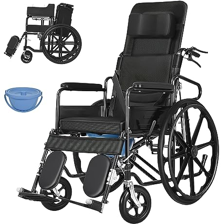 GHBXJX Rollstuhl Leicht Faltbar Pflegerollstuhl mit Bettpfanne, Rollstühle mit Selbstantrieb, Aktivrollstuhl für Erwachsene, Verstellbare Rückenlehne und FußStütze, Sitzbreite 46 cm