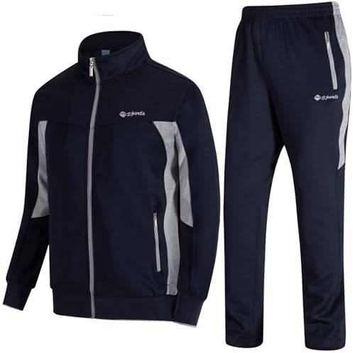 TBMPOY Men's Tracksuits Sweatsuits for Men Sweat Track Suits 2 Piece Casual Athletic Jogging Warm Up Full Zip Sets Navy/Grey 4XL