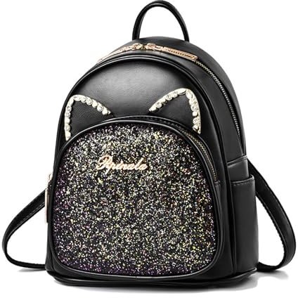 Mini sac à dos mignon en cuir synthétique pour femme avec motif chat de dessin animé, B-noir, One Size, Décontracté